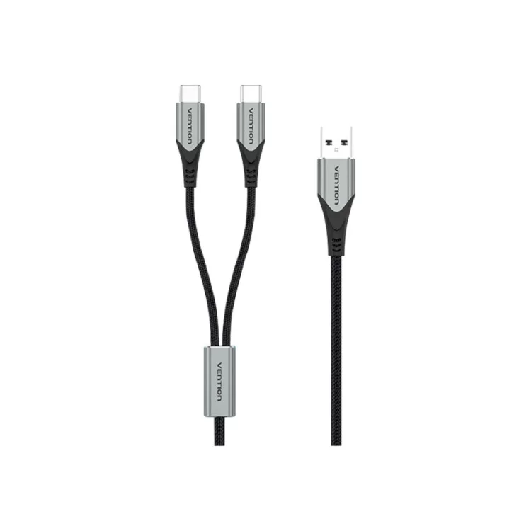 Дата кабель USB 2.0 AM to 2хUSB-C M 1.0m Y-Splitter Charging Cable 2.4А 480Mbps Aluminum Al Vention (CQOHF) цена 590грн - фотография 2