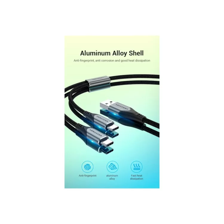 Дата кабель USB 2.0 AM to 2хUSB-C M 1.0m Y-Splitter Charging Cable 2.4А 480Mbps Aluminum Al Vention (CQOHF) отзывы - изображение 5