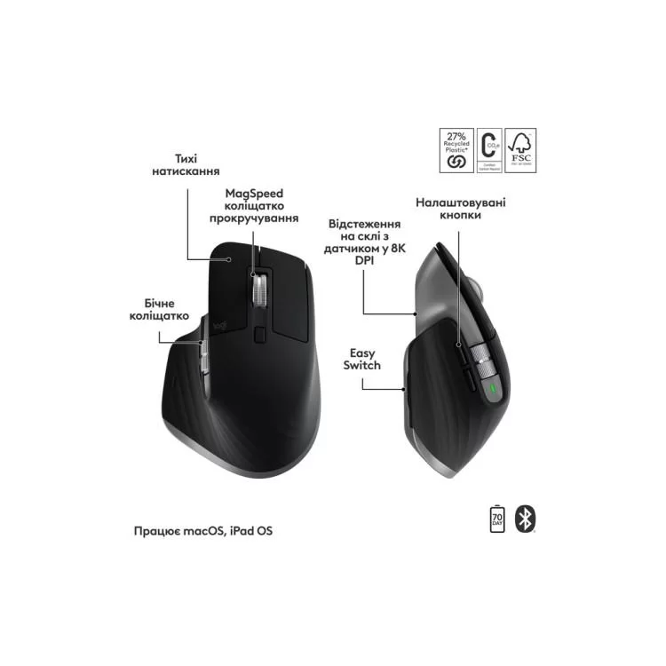 в продажу Комплект Logitech MX Keys S Combo для MAC Bluetooth/Wireles UA Space Grey (920-012845) - фото 3