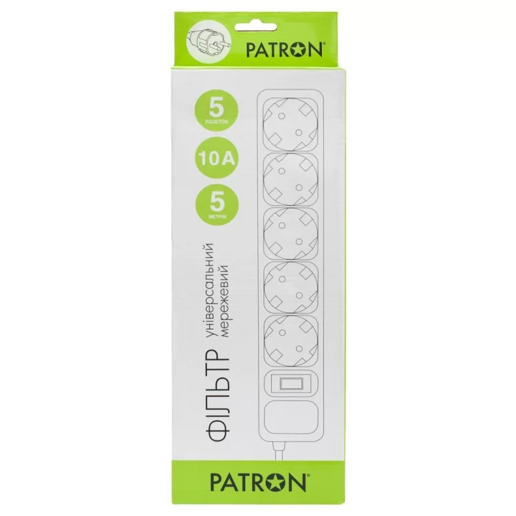 Сетевой фильтр питания Patron 5m (SP-1055W), 5 розеток White (EXT-PN-SP-1055W) цена 461грн - фотография 2