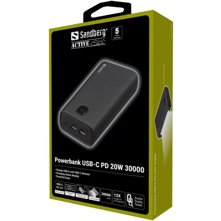 продаємо Батарея універсальна Sandberg 30000mAh, PD/20W, QC/3.0, USB-C*2, USB-A*2, LED flashlight 2W (420-68) в Україні - фото 4