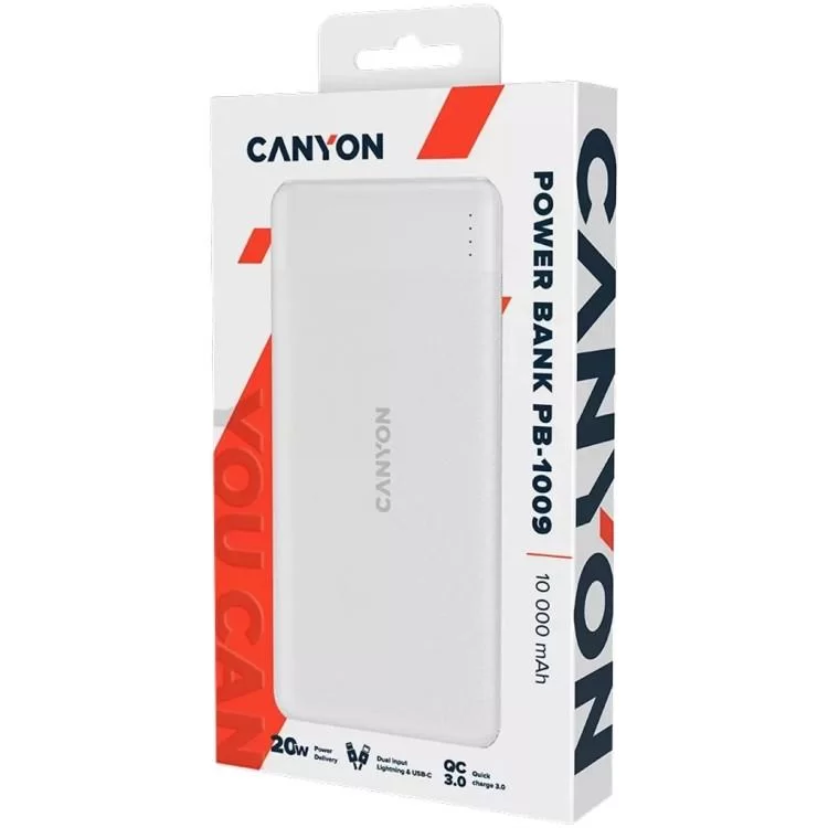 продаємо Батарея універсальна Canyon PB-109 10000 mAh PD/18W QC/3.0/20W White (CNE-CPB1009W) в Україні - фото 4