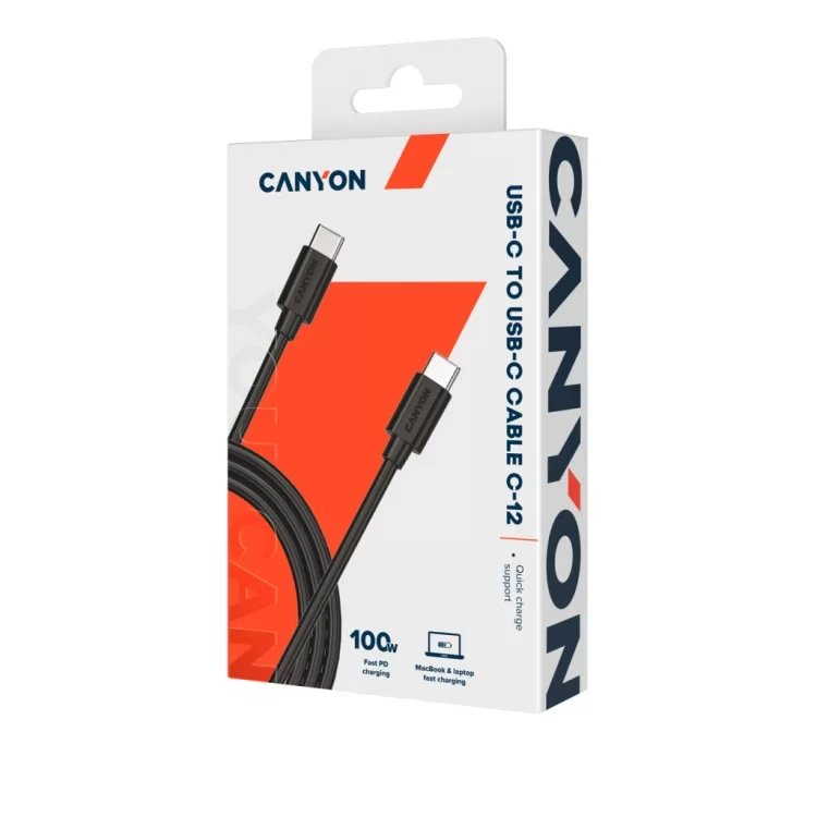 Дата кабель USB-C to USB-C 2.0m 100W 20V/ 5A black Canyon (CNS-USBC12B) ціна 526грн - фотографія 2