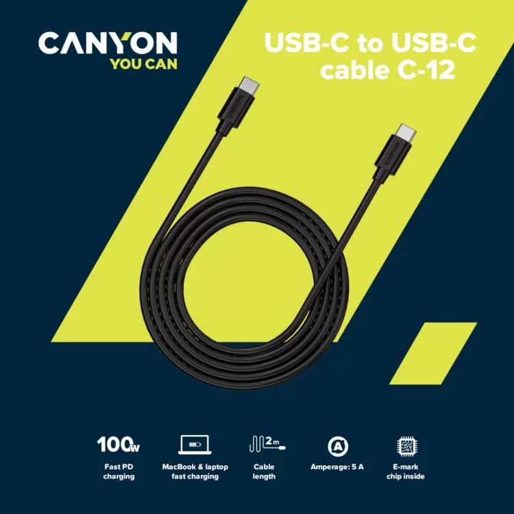 в продажу Дата кабель USB-C to USB-C 2.0m 100W 20V/ 5A black Canyon (CNS-USBC12B) - фото 3