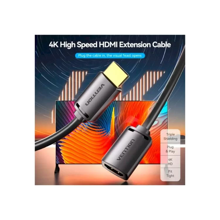 Кабель мультимедийный HDMI M to HDMI F 2.0m V2.0 4K 60Hz PVC Vention (AHCBH) цена 190грн - фотография 2