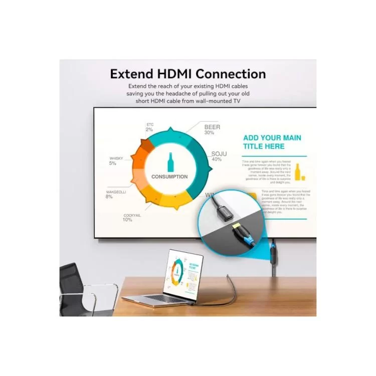 Кабель мультимедийный HDMI M to HDMI F 2.0m V2.0 4K 60Hz PVC Vention (AHCBH) - фото 11