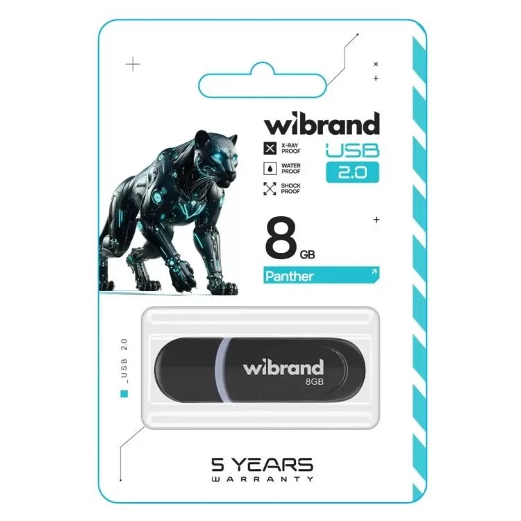 USB флеш накопичувач Wibrand 8GB Panther Black USB 2.0 (WI2.0/PA8P2B) ціна 179грн - фотографія 2