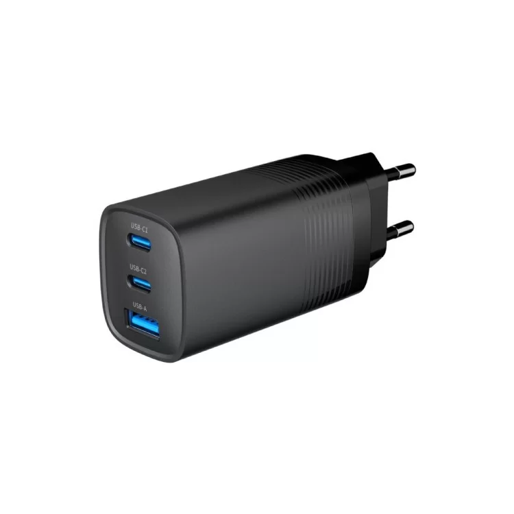 Зарядное устройство Gembird USB-A + 2xType-C (PD18W + QC3.0 27W) black (TA-UC-PDQC65-01-BK)