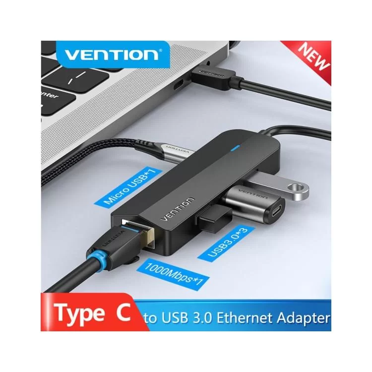 Концентратор Vention USB 3.1 Type-C to 3xUSB 3.0+MicroUSB+RJ45 100M Ethernet black (TGPBB) відгуки - зображення 5