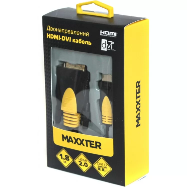 Кабель мультимедийный HDMI to DVI 1.8m 2-side V1.3 19-pin Maxxter (CCBP-HDMI-DVI-1.8) цена 526грн - фотография 2