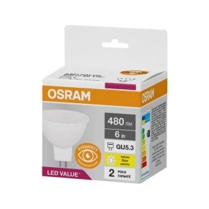 Лампочка Osram LED VALUE, MR16, 6W, 3000K, GU5.3 (4058075689206)