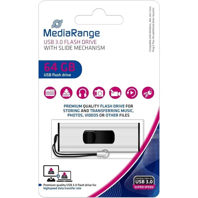 продаємо USB флеш накопичувач Mediarange 64GB Black/Silver USB 3.0 (MR917) в Україні - фото 4