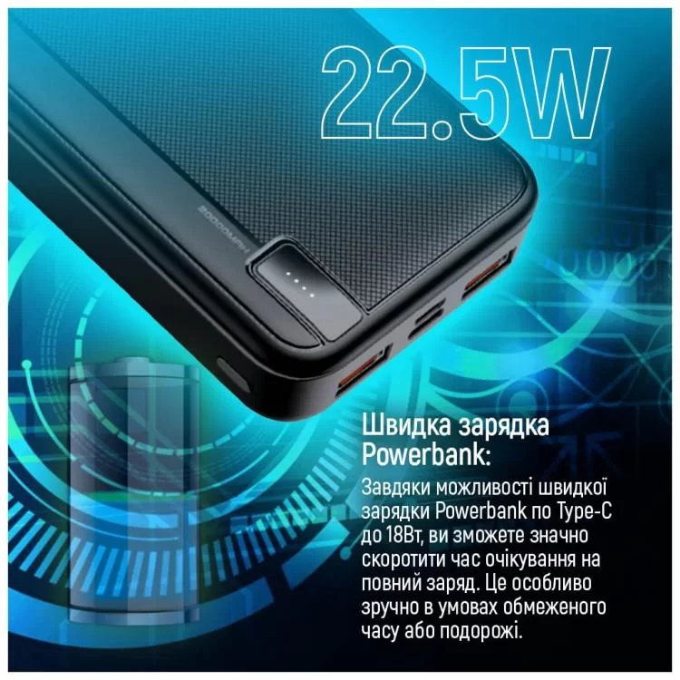 Батарея универсальная ColorWay 20 000 mAh PD/22.5W, QC/3.0, black (CW-PB200LPA4BK-PD) - фото 12