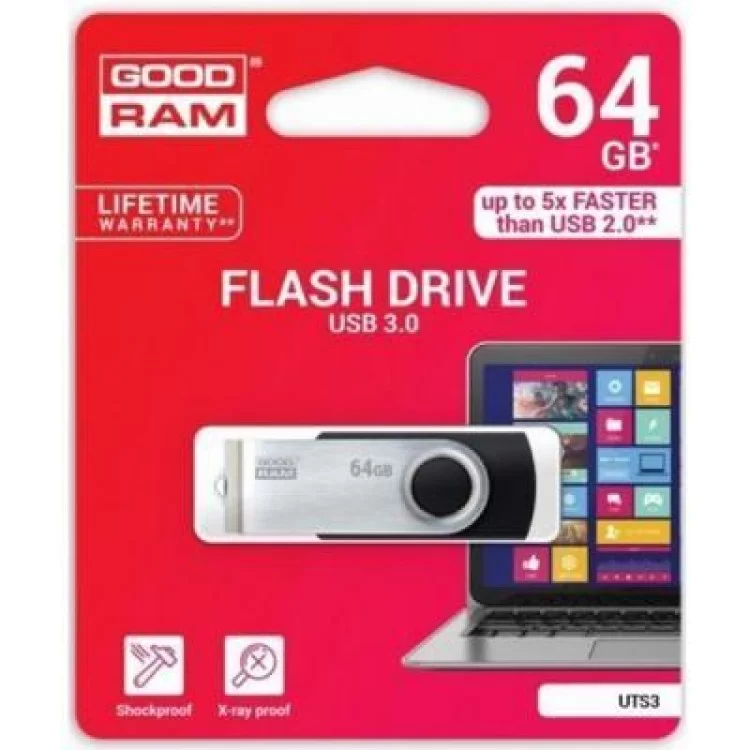 USB флеш накопичувач Goodram 64GB Twister Black USB 3.0 (UTS3-0640K0R11) ціна 280грн - фотографія 2