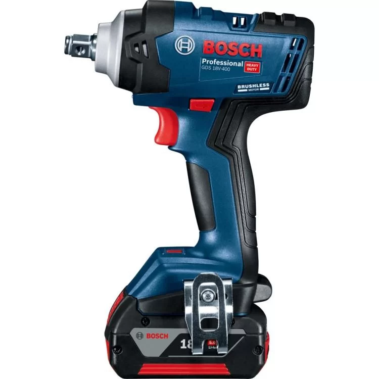 Гайковерт Bosch GDS 18V-400, 2x5Ah, 400 Нм, 0-2500 об/хв, кейс, зажим квадрат, 1.87 кг (0.601.9K0.020) обзор - фото 8