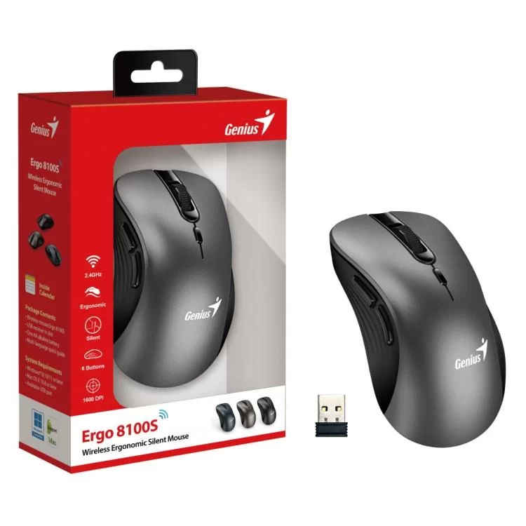 Мишка Genius Ergo 8100S Wireless Gray (31030040401) ціна 590грн - фотографія 2