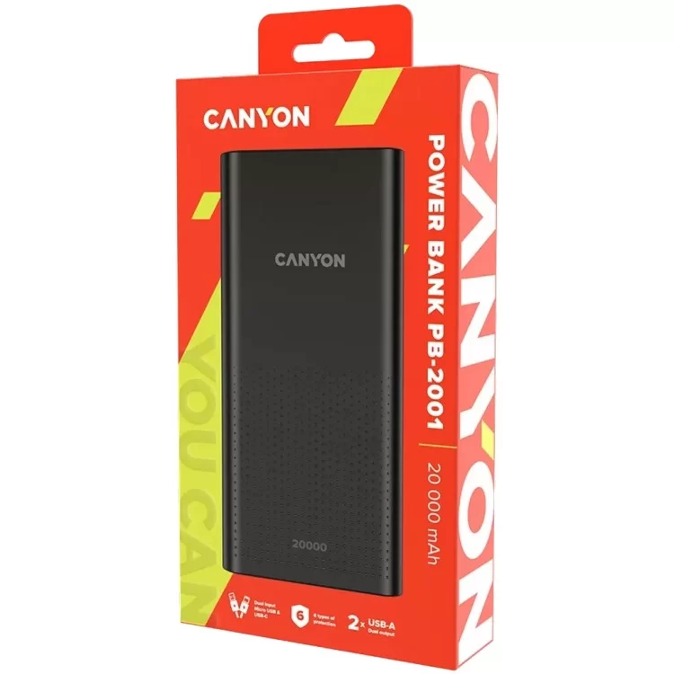 в продажу Батарея універсальна Canyon 20000mAh, Input 5V/2A, Output 5V/2.1A(Max), Black (CNE-CPB2001B) - фото 3