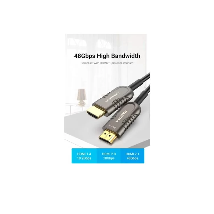 Кабель мультимедійний HDMI to HDMI 15.0m V2.1 Optical 8K 60Hz 48Gbps Dolby 7.1 TPE Black Metal Type Vention (AAZBN) характеристики - фотографія 7