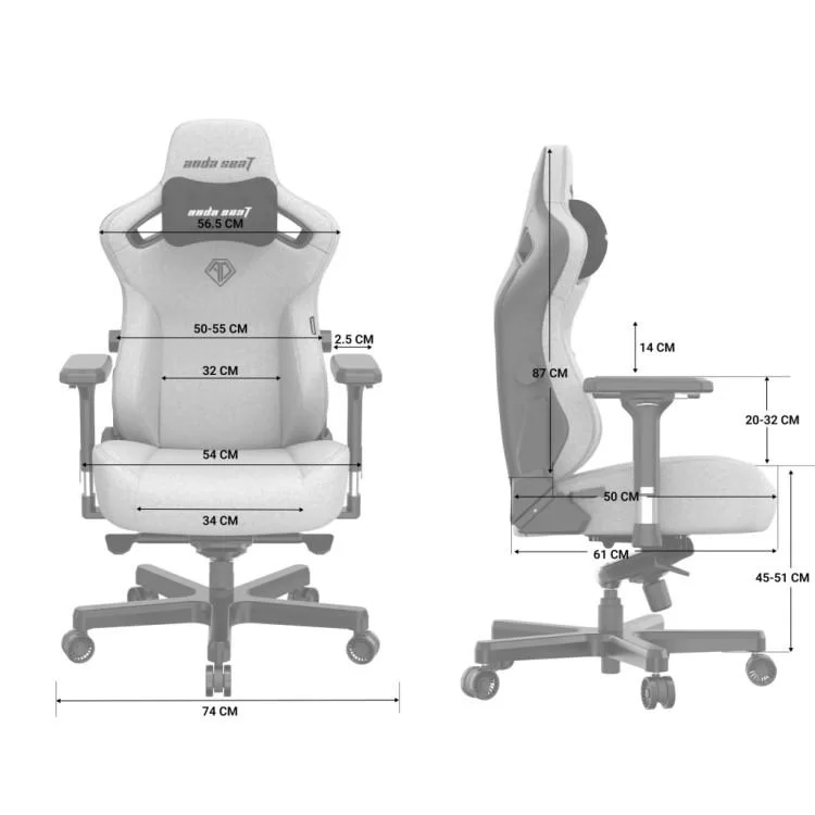 Кресло игровое Anda Seat Kaiser 3 Fabric Size L Grey (AD12YDC-L-01-G-PV/F) - фото 12