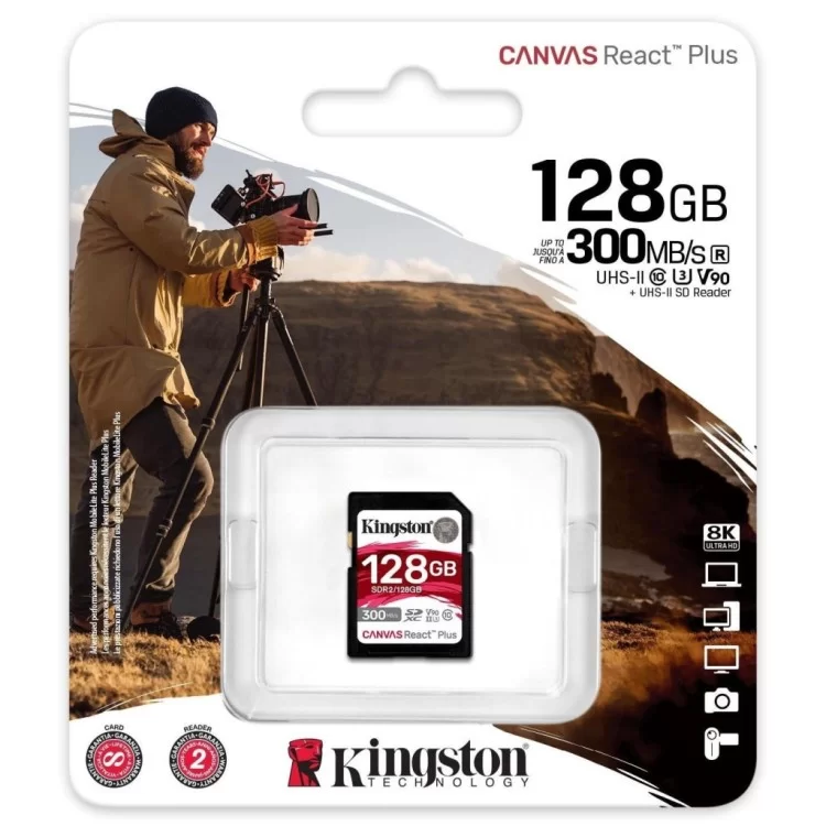 в продажу Карта пам'яті Kingston 128GB SDXC class 10 UHS-II U3 Canvas React Plus (SDR2/128GB) - фото 3