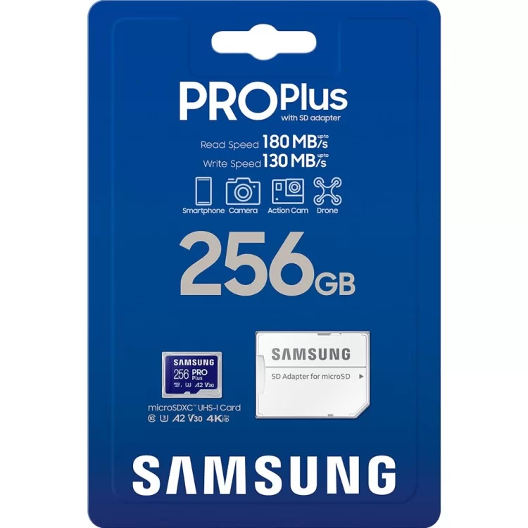 в продаже Карта памяти Samsung 256 GB microSDXC Pro Plus UHS-I U3 V30 A2 Class 10 + SD-adap (MB-MD256SA/EU) - фото 3