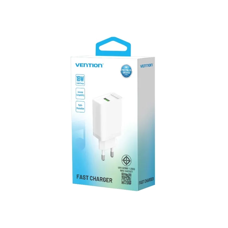 в продажу Зарядний пристрій Vention 1xUSB 18W (USB-A) QC3.0 white (FABW0-EU) - фото 3