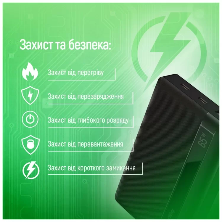 Батарея універсальна ColorWay 20 000 mAh PD/65W, QC/3.0, black (CW-PB200LPA3BK-PDD) - фото 12