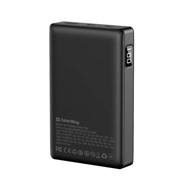 продаємо Батарея універсальна ColorWay 20 000 mAh PD/65W, QC/3.0, black (CW-PB200LPA3BK-PDD) в Україні - фото 4