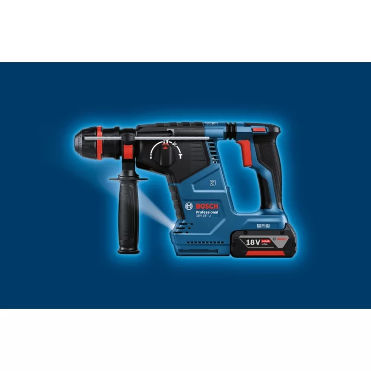 Перфоратор Bosch GBH 187-LI ONE Chuck, 2*5Ah, 2.4 Дж, 980 об/v, 2.9 кг (0.611.923.121) обзор - фото 8