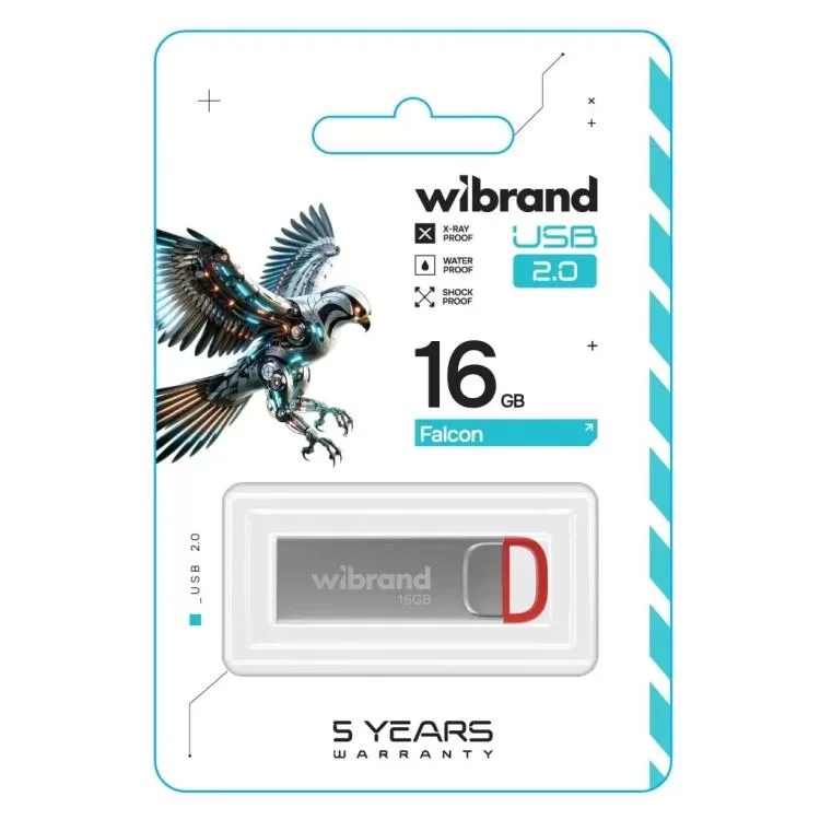 USB флеш накопичувач Wibrand 16GB Falcon Silver-Red USB 2.0 (WI2.0/FA16U7R) ціна 266грн - фотографія 2