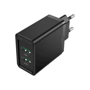 Зарядний пристрій Vention 2xUSB 36W (2xUSB-A) QC3.0 black (FBAB0-EU)