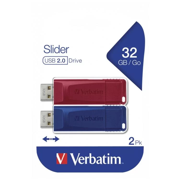 USB флеш накопичувач Verbatim 2x32GB Store'n'Go Slider Red/Blue USB 2.0 (49327) огляд - фото 8