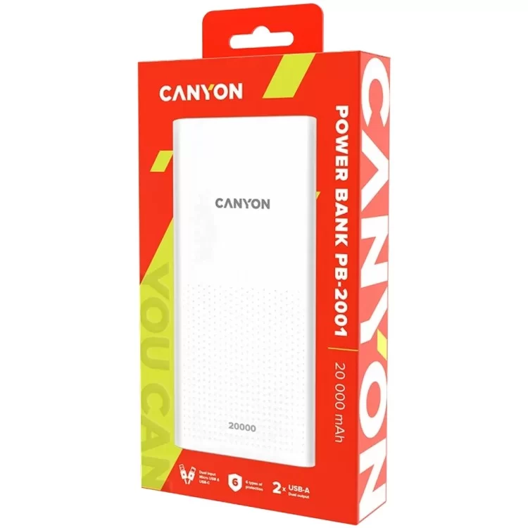 в продажу Батарея універсальна Canyon 20000mAh, Input 5V/2A, Output 5V/2.1A(Max), White (CNE-CPB2001W) - фото 3