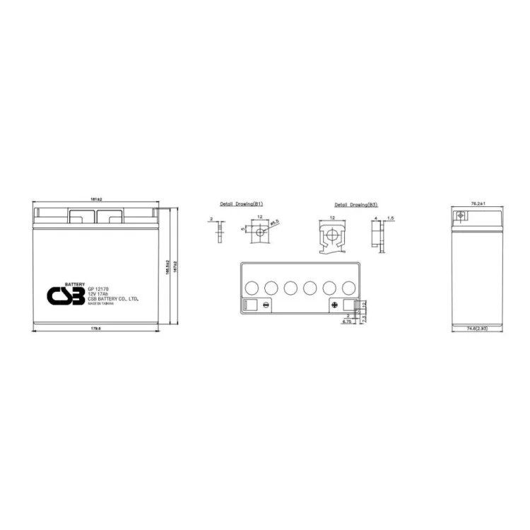 Батарея до ДБЖ CSB 12В 17 Ач (GP12170B1/ В3) ціна 5 161грн - фотографія 2