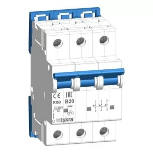 Модульний автоматичний вимикач RI63 B20A, 3P, 10кА