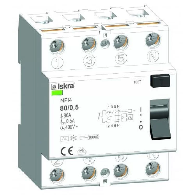 Устройство защитного отключения NFI4 80А, 500мА, тип А