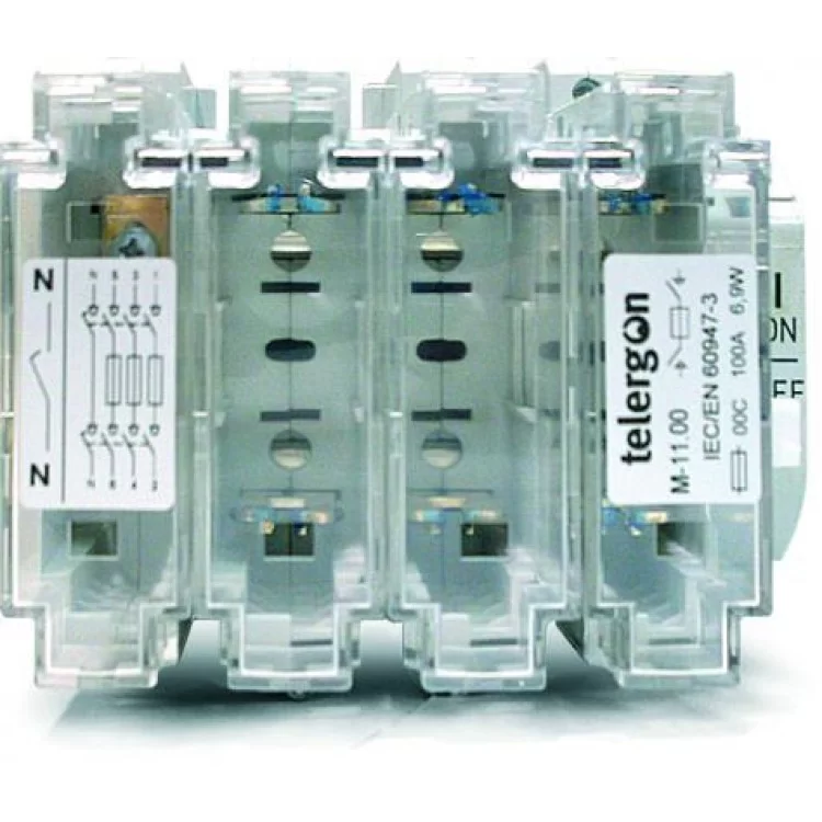 Выключатель нагрузки под предохранители NH00C, 100А, 3P+N, клеммы для присоединения провода с втулочным наконечником