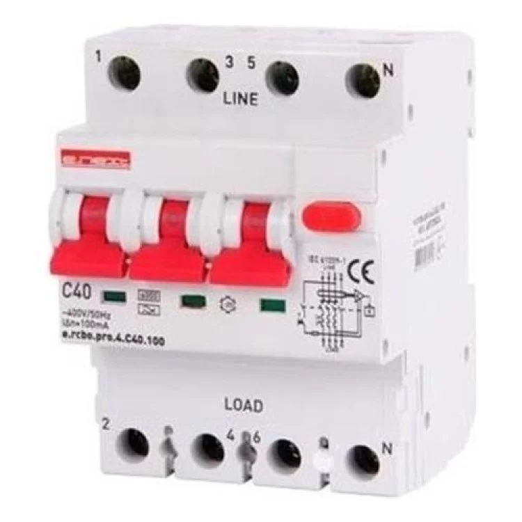 Дифавтомат 40A 100mA 6kA 4 полюси тип C тип A p0720024 e.rcbo.pro.4 E.NEXT