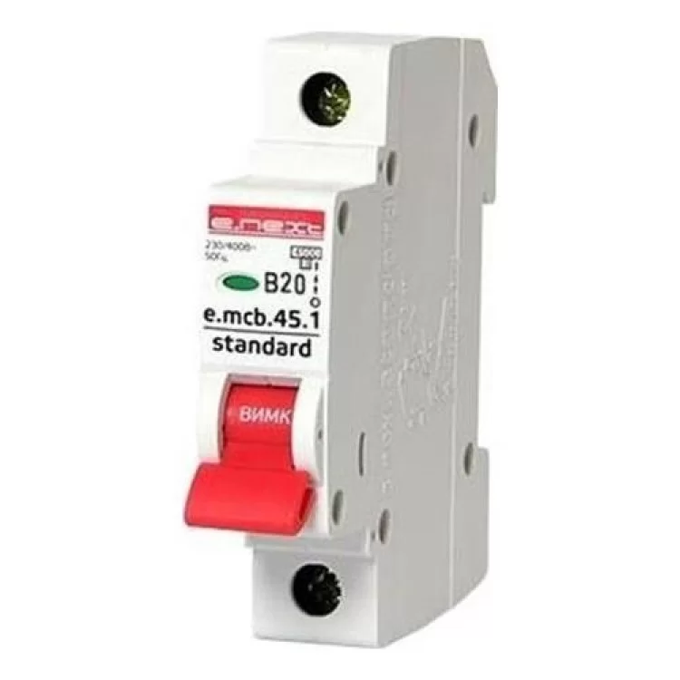Автоматичний вимикач 20A 4,5kA 1 полюс тип B e.mcb.stand.45.1.B20 s001009 E.NEXT