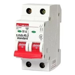 Автоматичний вимикач 16A 4,5kA 2 полюса тип B e.mcb.stand.45.2.B16 s001017 E.NEXT
