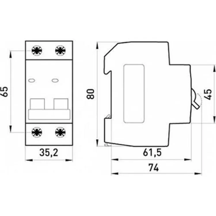 Автоматический выключатель 63A 4,5kA 2 полюса тип B e.mcb.stand.45.2.B63 s001023 E.NEXT цена 133грн - фотография 2