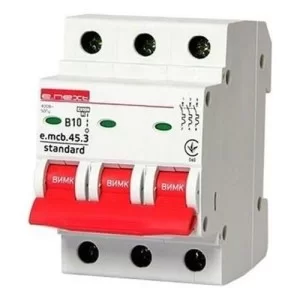 Автоматичний вимикач 10A 4,5kA 3 полюса тип B e.mcb.stand.45.3.B10 s001025 E.NEXT
