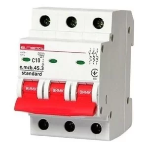 Автоматический выключатель 10A 4,5kA 3 полюса тип C e.mcb.stand.45.3.C10 s002030 E.NEXT