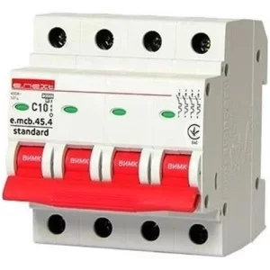 Автоматичний вимикач 10A 4,5kA 4 полюса тип C e.mcb.stand.45.4.C10 s002046 E.NEXT