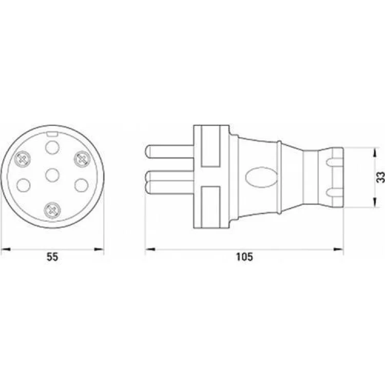 Силовая вилка каучуковая переносная прямая e.plug.rubber.030.25 4К с заземлением 25A черная s9100028 E.NEXT цена 120грн - фотография 2