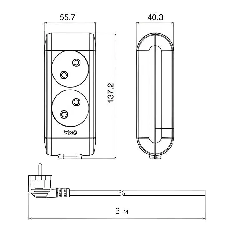 Подовжувач 2 гнізда 3 метри без заземлення Viko Multi-Let відгуки - зображення 5