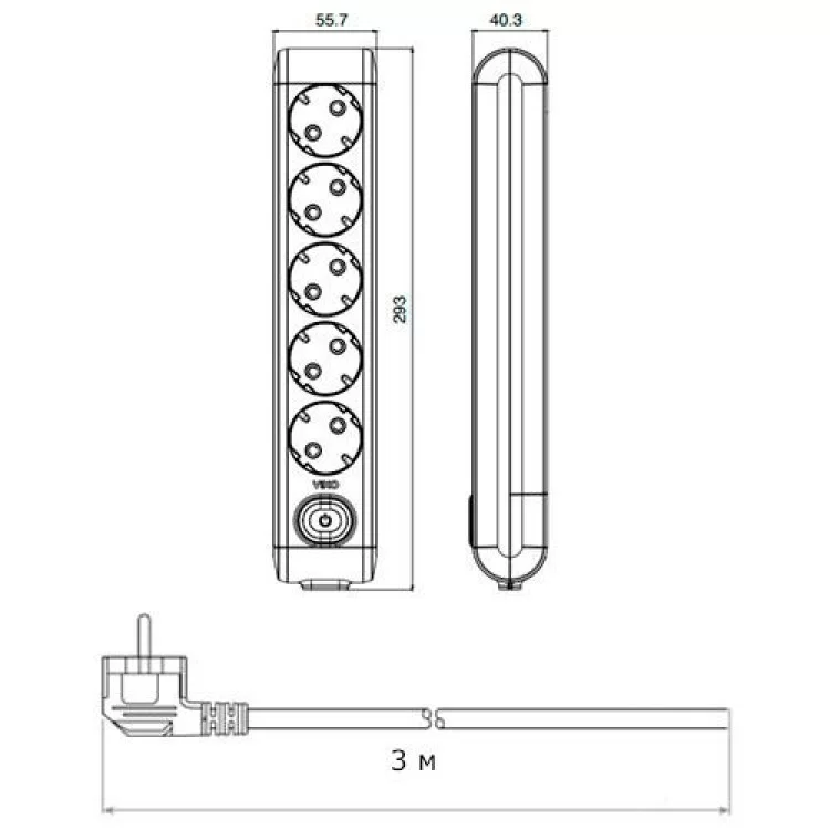 продаємо Подовжувач Viko Multi-Let 5 гнізд 3 метри із заземленням та вимикачем в Україні - фото 4