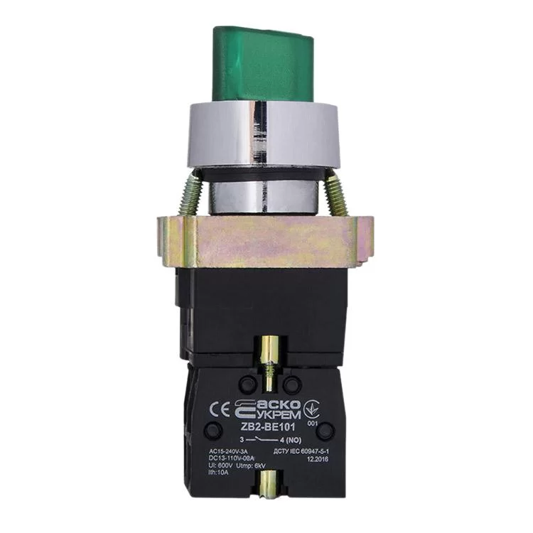Перемикач XB2-BK2365 1NO 1NC 2-позиційний поворотний зелений з підсвічуванням АскоУкрем - фотографія 2