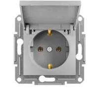 Розетка із заземленням та кришкою Schneider Asfora Алюміній (EPH3100161)