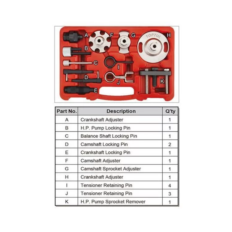 Набор фиксаторов распредвалов и коленвалов VW/Audi Diesel Engine 12 ед. TopTul JGAI1203 цена 4 806грн - фотография 2